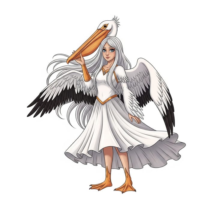 Pelican Girl: Mystical Character Embodying the Spirit of a Pelican Pelican Girl: Mystical Character Embodying the Spirit of a Pelican