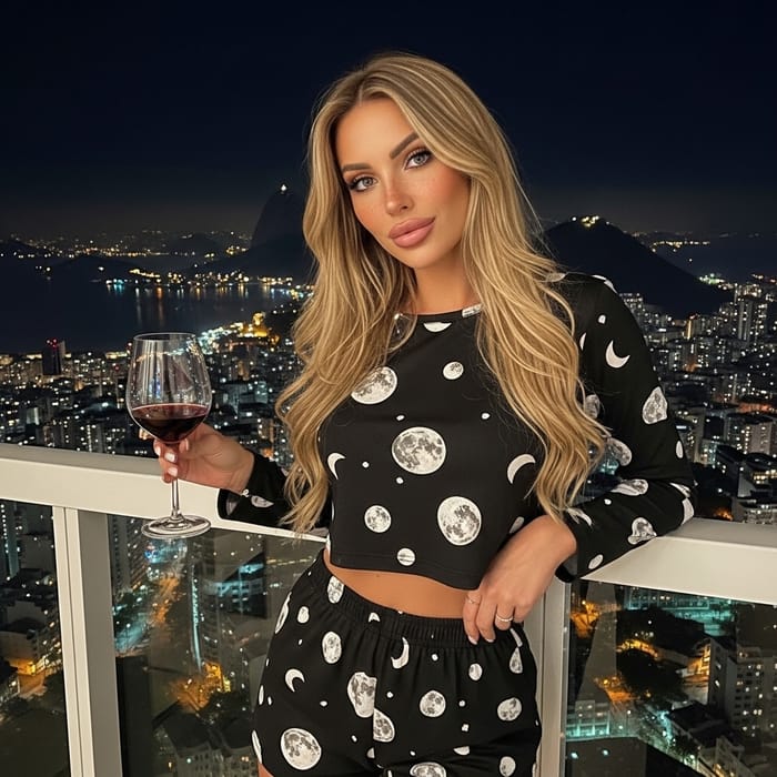 Chic Nightwear Set for Valentine's Day | European Woman in Rio Balcony View