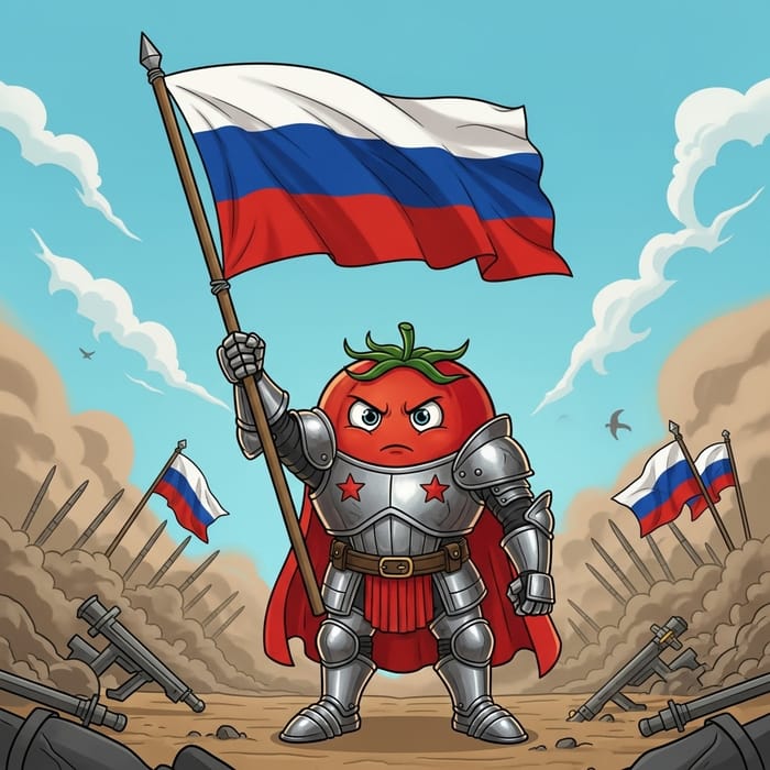 Tomato Hero in Russian Flag Battlefield Tomato Hero in Russian Flag Battlefield