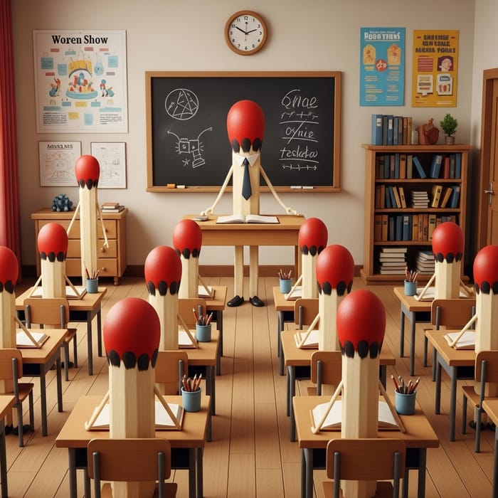 Creative Matchstick Classroom with Red-Headed Students & Teacher Creative Matchstick Classroom with Red-Headed Students & Teacher