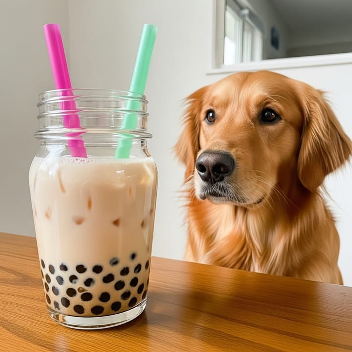 Refreshing Bubble Tea with Adorable Dog | Cozy Room Scene