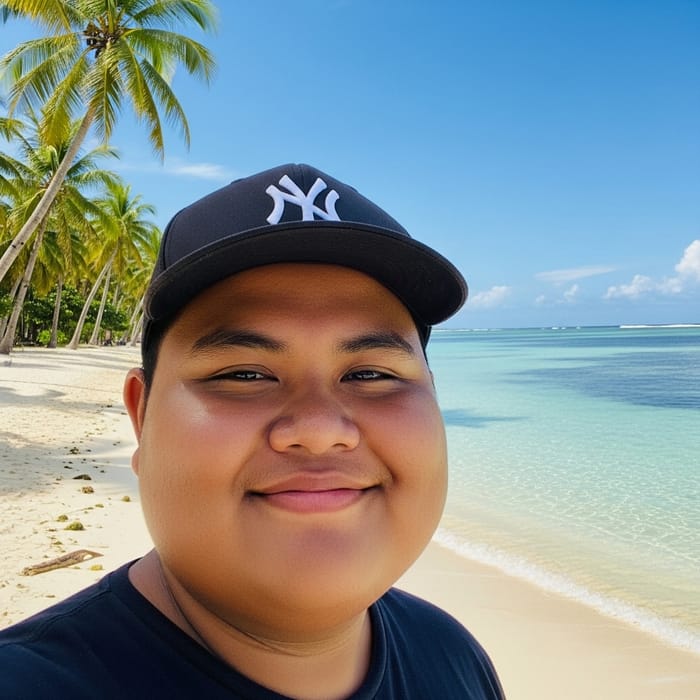 Filipino with Big Cheeks Smiling on Beautiful Beach