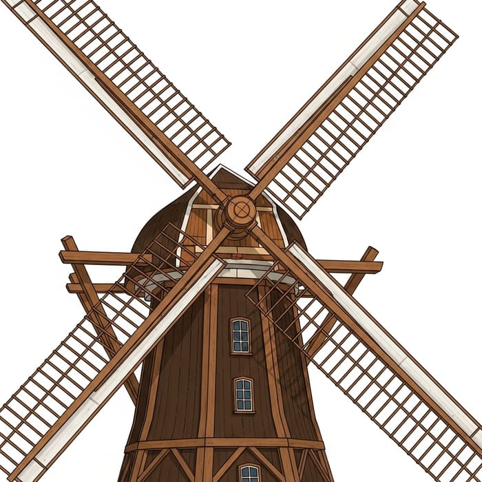Technical Illustration of a Windmill in Brown and Orange Colors Technical Illustration of a Windmill in Brown and Orange Colors