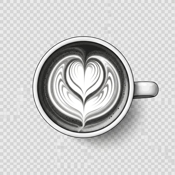 Coffee Cup with Heart Design - Black and White Latte Art Image