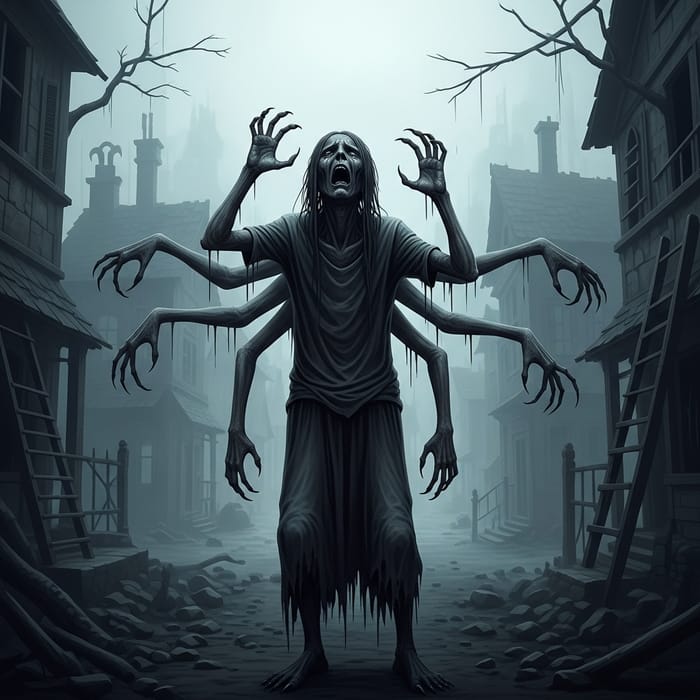 Eerie Poor Creature Suffering in Silent Hill Style