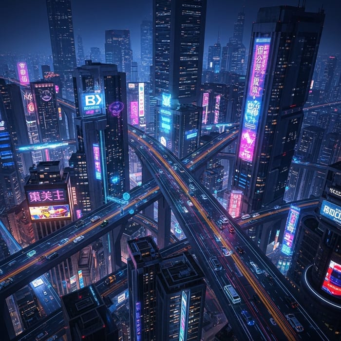 Technologically Advanced Cyberpunk Cityscape Night View