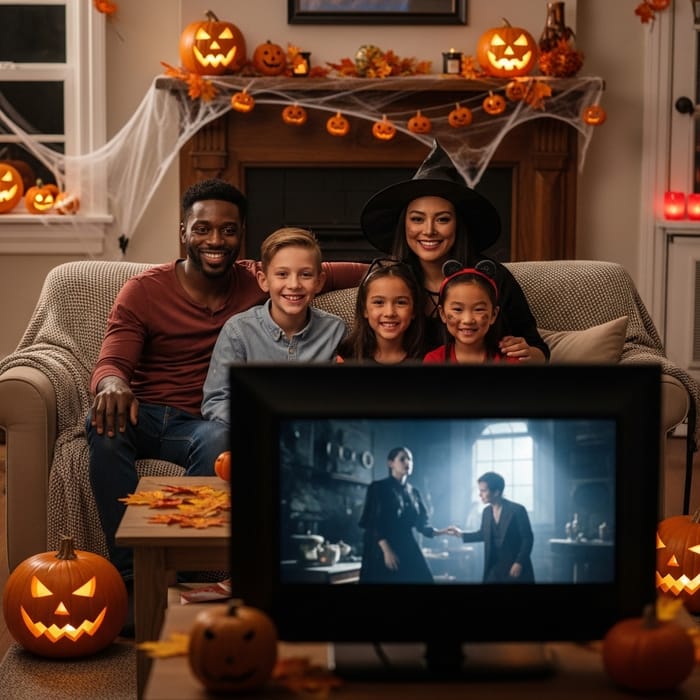 Diverse Family Halloween TV Tradition Diverse Family Halloween TV Tradition