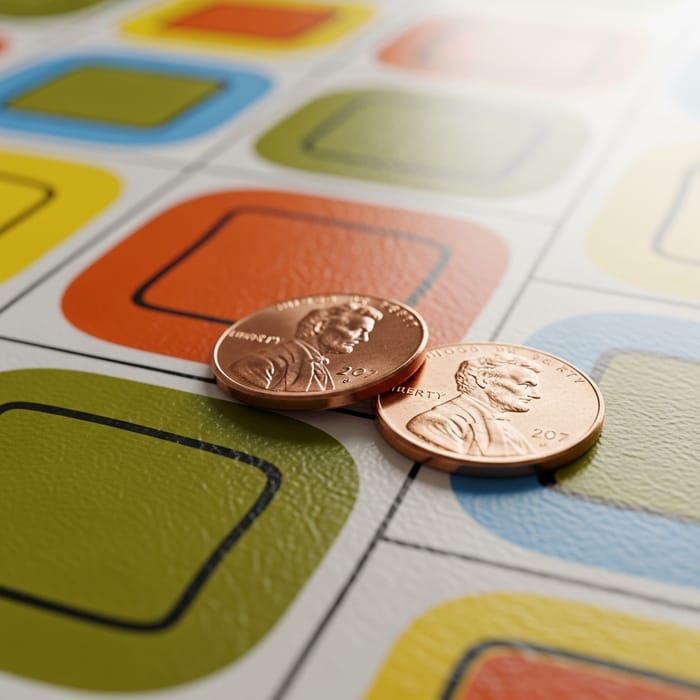 Retro Copper Pennies on Vintage Kitchen Table