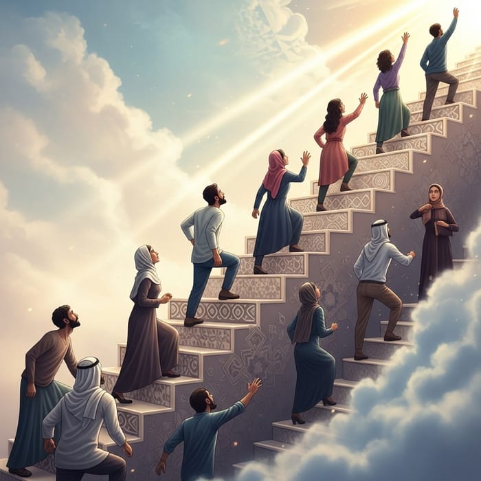 Saudi People Ascending Successful Stairs to Achieve Goals Saudi People Ascending Successful Stairs to Achieve Goals