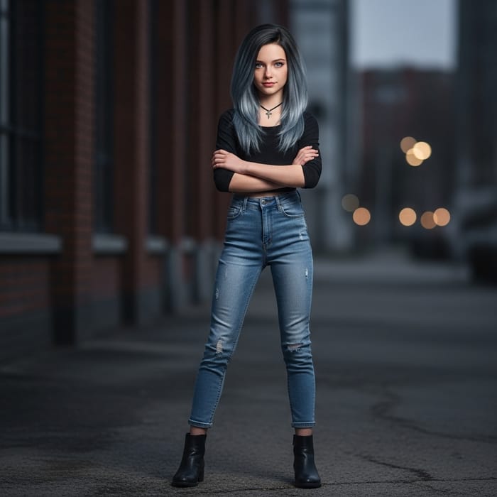 Stylish Tall White Girl with Black Hair
