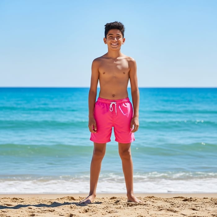 13 Year Old Hispanic Boy at the Beach | Joyful in Pink Shorts 13 Year Old Hispanic Boy at the Beach | Joyful in Pink Shorts