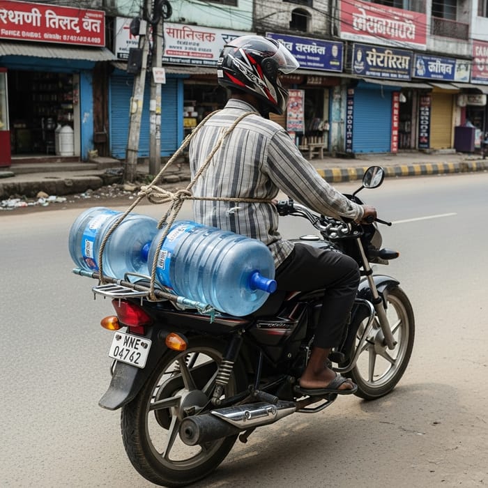 Fast 20-Liter Mineral Water Delivery by Motorcycle