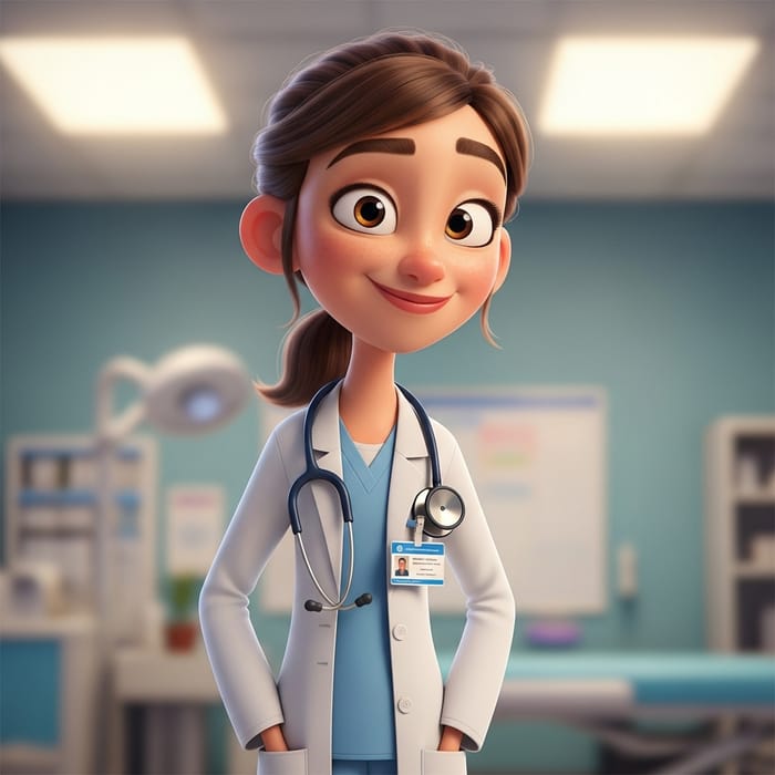 Thin Pixar-Style White Girl Doctor Costume - Brown Hair & Eyes Thin Pixar-Style White Girl Doctor Costume - Brown Hair & Eyes