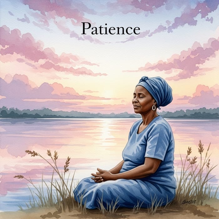 Patience: Tranquil Watercolor Art of Serene African Woman