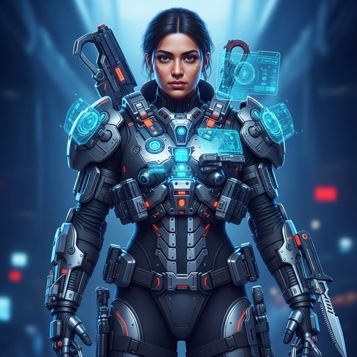 Futuristic Sci-fi Female Mercenary in Advanced Body Armor