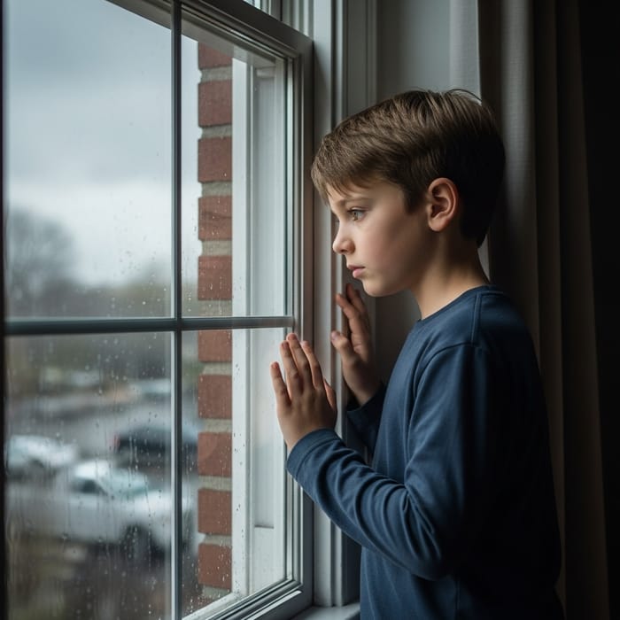 Heartbreaking Image of a Sad Child by the Window Heartbreaking Image of a Sad Child by the Window