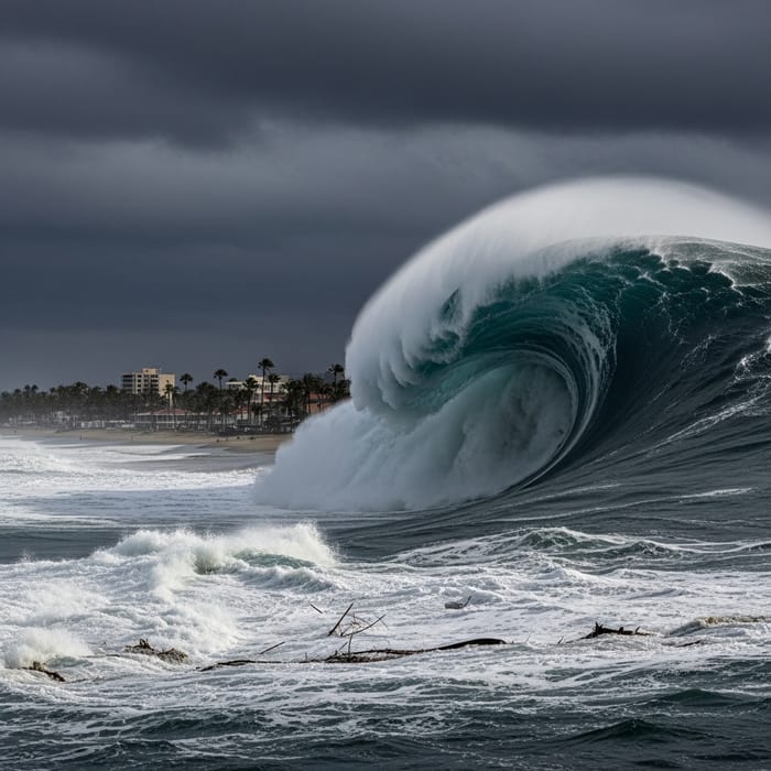 Destructive Tsunami Wave | Overcast Sky Scene Destructive Tsunami Wave | Overcast Sky Scene