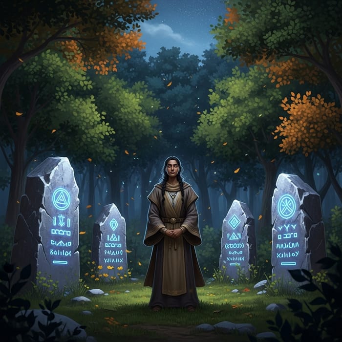 South Asian Druid In Enchanted Forest At Twilight South Asian Druid In Enchanted Forest At Twilight