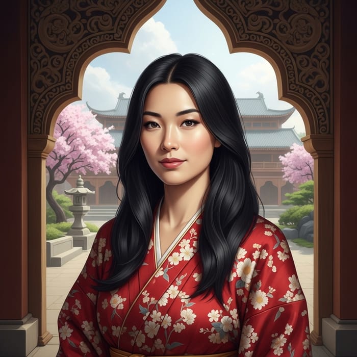 Elegant Asian Woman in Traditional Kimono Portrait Elegant Asian Woman in Traditional Kimono Portrait