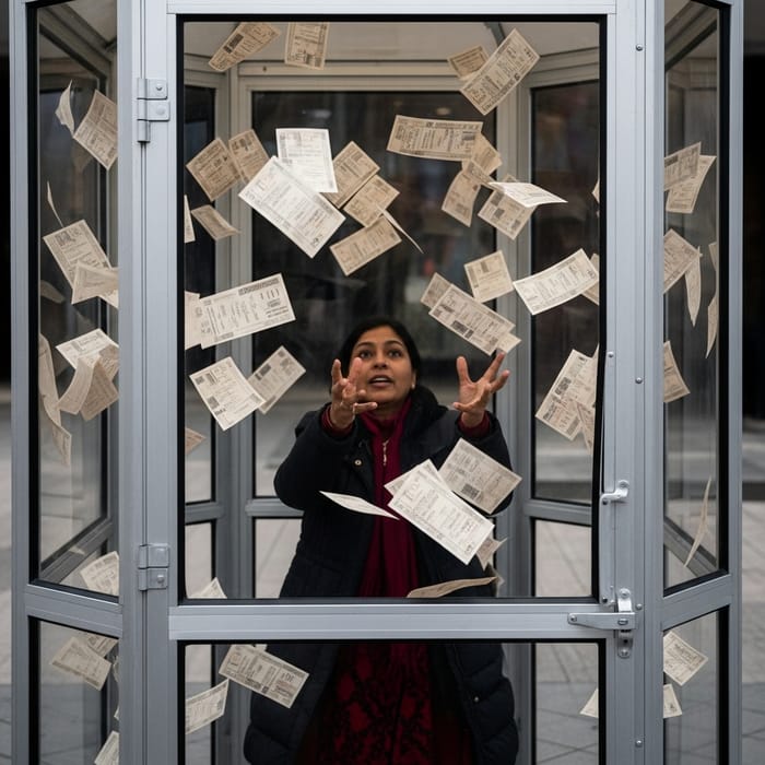 Person Catching Coupons in Transparent Booth with Aluminum Trim