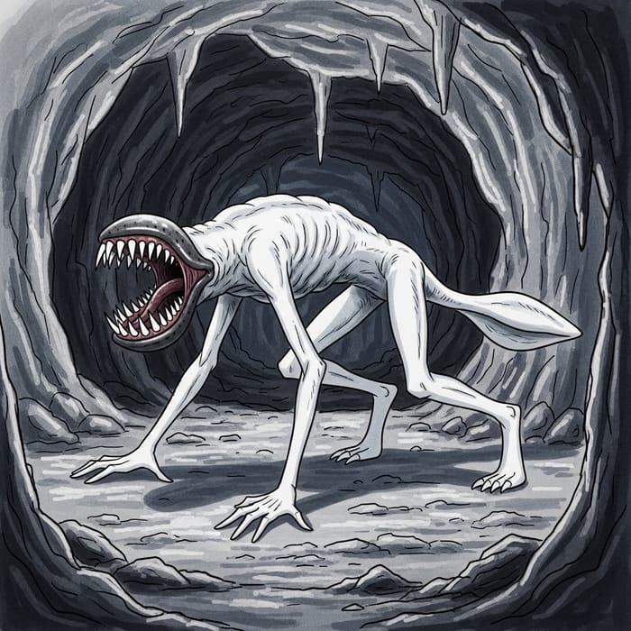 Spine-Chilling Cave Dweller | Detailed Sketch Spine-Chilling Cave Dweller | Detailed Sketch