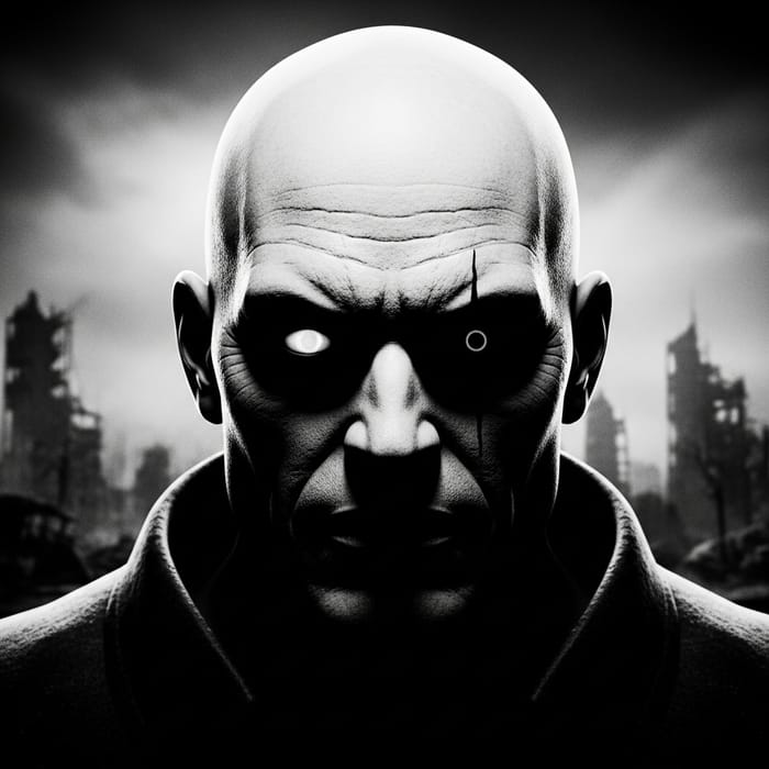 Mysterious Black and White Figure Amidst Apocalypse Mysterious Black and White Figure Amidst Apocalypse