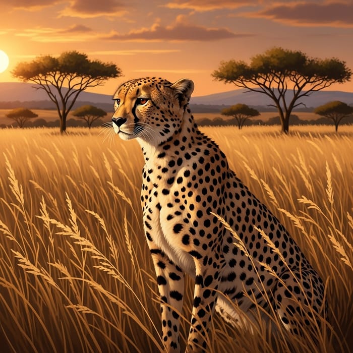 Majestic Cheetah in Golden Savanna Sunset
