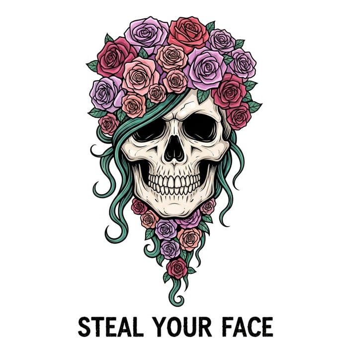Feminine Steal Your Face Skull Art with Roses Feminine Steal Your Face Skull Art with Roses
