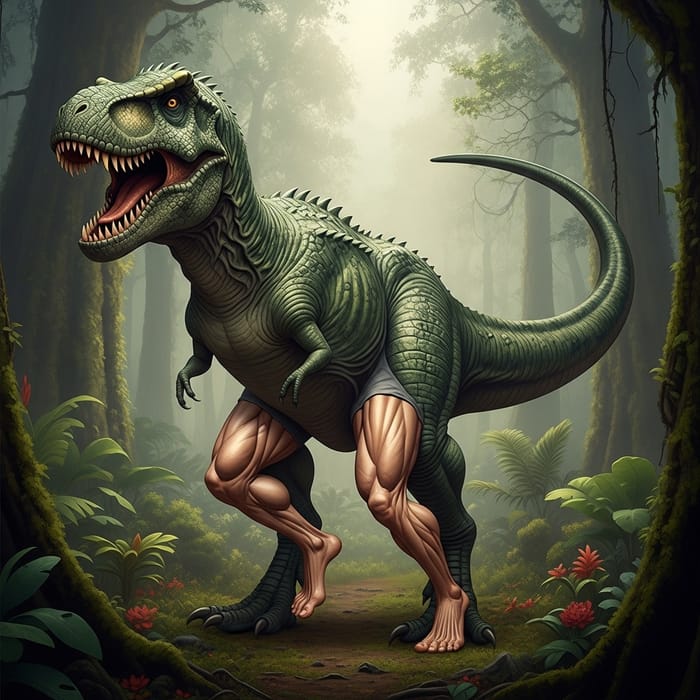 Intriguing Dinosaur-Human Hybrid with Human Legs Intriguing Dinosaur-Human Hybrid with Human Legs