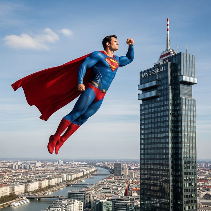 Superman Flying by Handelskai Tower in Wien Superman Flying by Handelskai Tower in Wien