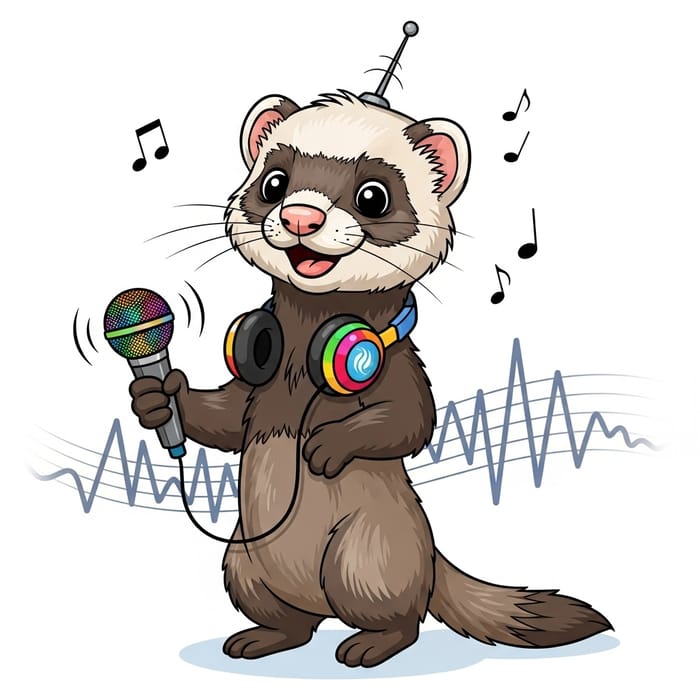 Cartoon Cute Ferret Mascot for Kids' Radio Station Cartoon Cute Ferret Mascot for Kids' Radio Station