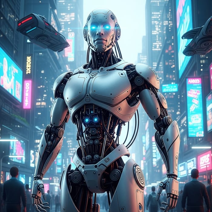 Futuristic Robot in Urban Landscape | High-Tech Design Futuristic Robot in Urban Landscape | High-Tech Design