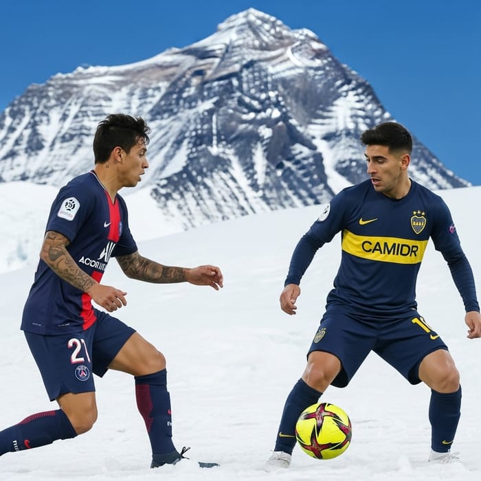 Cavani and Dybala Clash on Everest: A Soccer Showdown
