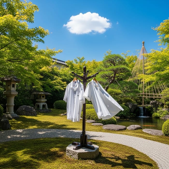 Summer Japanese Garden with White Shirts Summer Japanese Garden with White Shirts