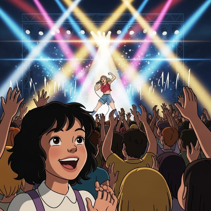 Magical Disney-style Animation: Curly-Haired Girl at Harry Styles Concert Magical Disney-style Animation: Curly-Haired Girl at Harry Styles Concert
