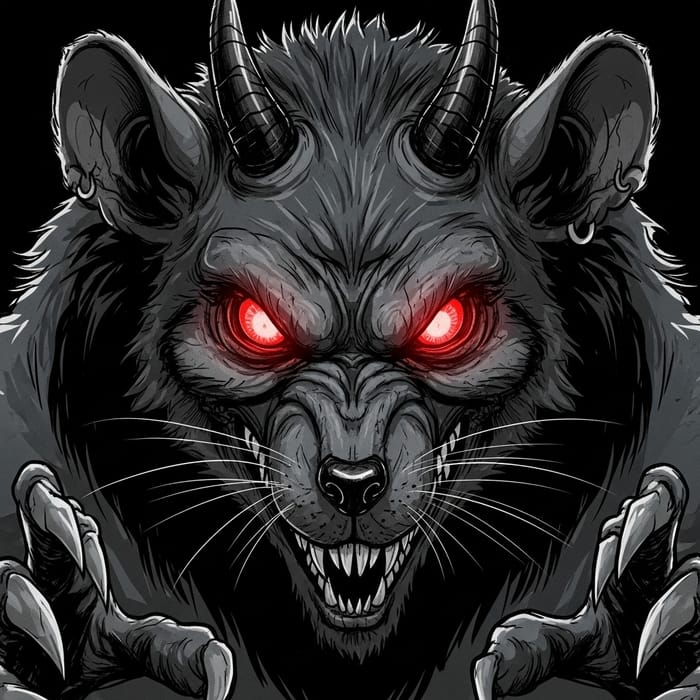 Intimidating Demonic Rat with Red Glow - Comic Horror Style