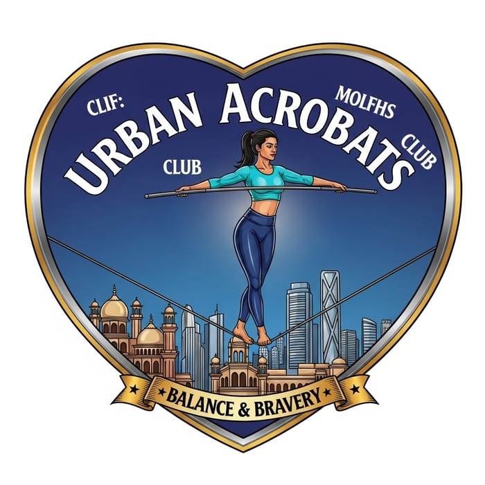 Heart-Shaped Girl Tightrope Walking Emblem | Sports Club Heart-Shaped Girl Tightrope Walking Emblem | Sports Club