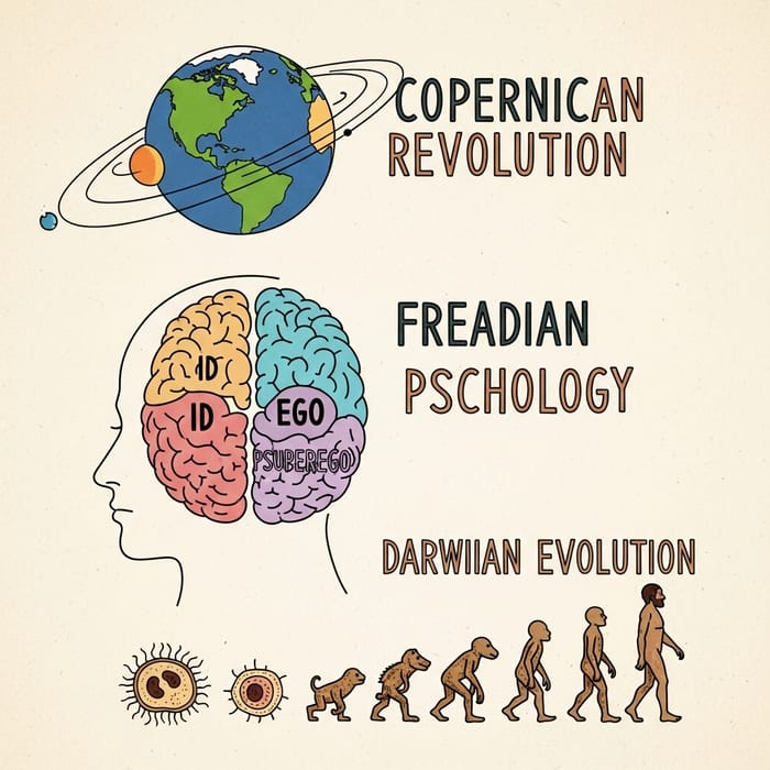 Illustrating Copernican, Freudian, and Darwinian Paradigms in Human Evolution