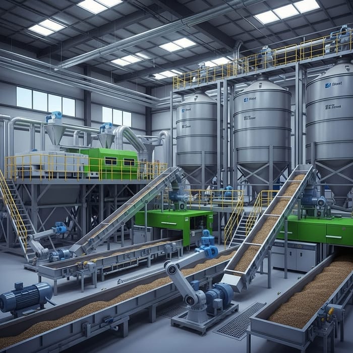 Industrial Futuristic Biofuel Pellet Production Facility Industrial Futuristic Biofuel Pellet Production Facility