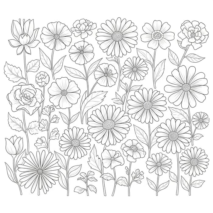Flowers Coloring Pages: Sketch Style for Clean Line Art Flowers Coloring Pages: Sketch Style for Clean Line Art