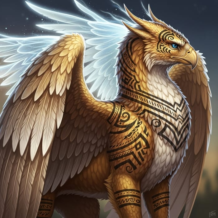 Mystical Griffin Tattoo with Shimmering Wings | Detailed Design Mystical Griffin Tattoo with Shimmering Wings | Detailed Design