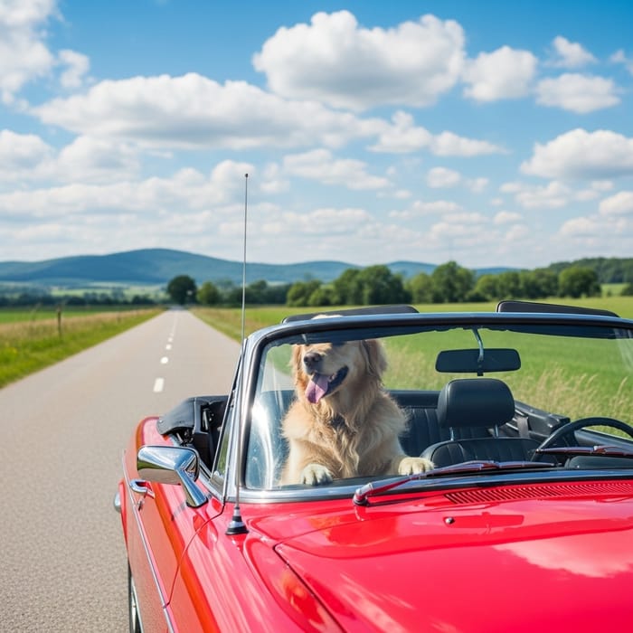 Adorable Golden Retriever Enjoying Vintage Car Ride
