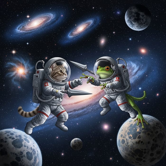 Cat vs Frog in Space Battle | Interspecies Fun & Adventure