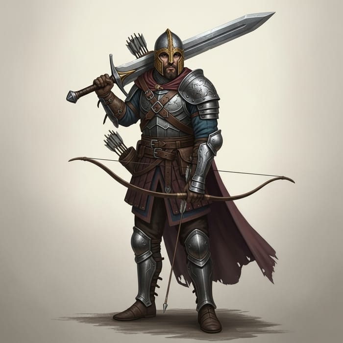 Noble Warrior with Greatsword and Longbow Noble Warrior with Greatsword and Longbow