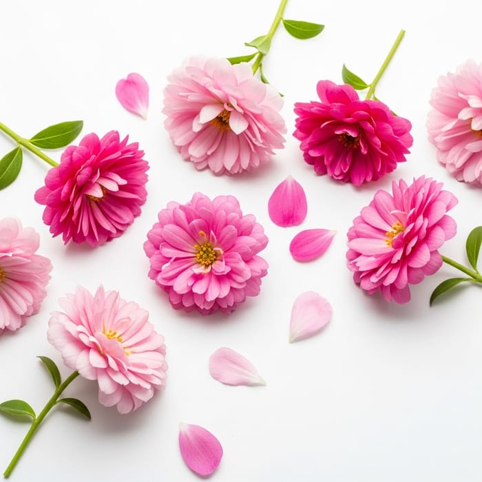 White Background with Blooming Pink Flowers White Background with Blooming Pink Flowers