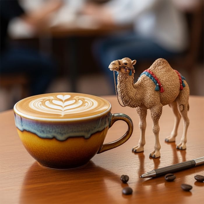 Cappuccino Cup with Camel and Heart-Shaped Cream