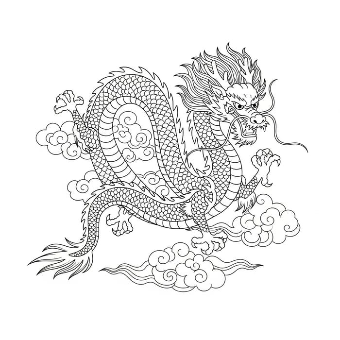 Simplified Chinese Dragon Outline Art in Traditional Style Simplified Chinese Dragon Outline Art in Traditional Style