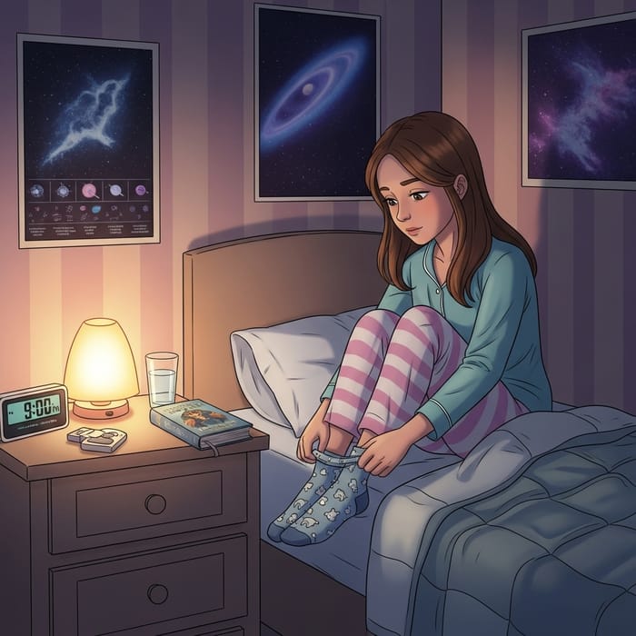 Bedtime Routine: 13-Year-Old Girl Takes Off Socks