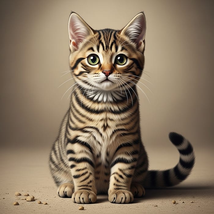 Cute Brown Striped Cat with Green Eyes