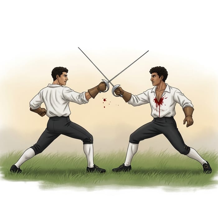 Intense Regency Duel: Athletic Officers Engage in Deadly Combat at Dawn